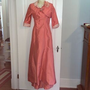 Marisa Baratelli salmon pink Thai silk party or‎ prom dress with matching jacket